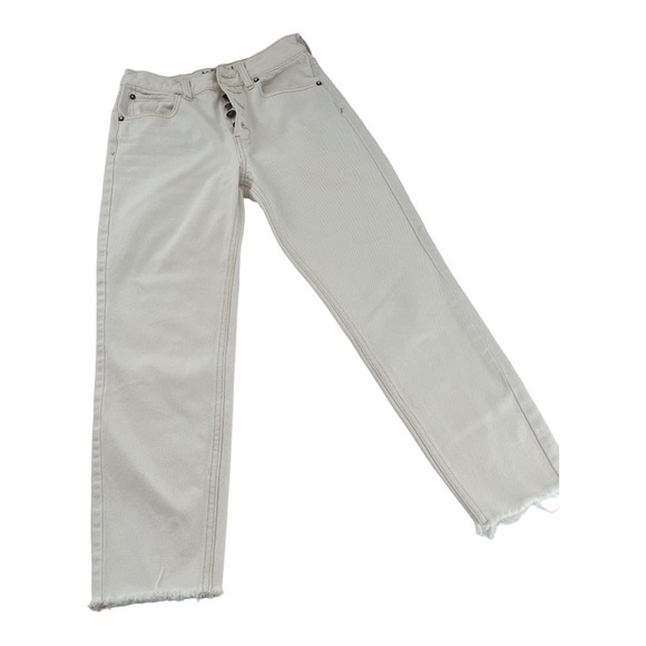 FREE PEOPLE Women's Ivory Button Fly Raw Hem Slim Jeans Size 26 - Picture 3 of 13